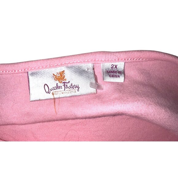 Quacker Factory Pink 2X Womens Rhinestone Heart Embellished Cotton Scoop Neck 3/ - Picture 4 of 9